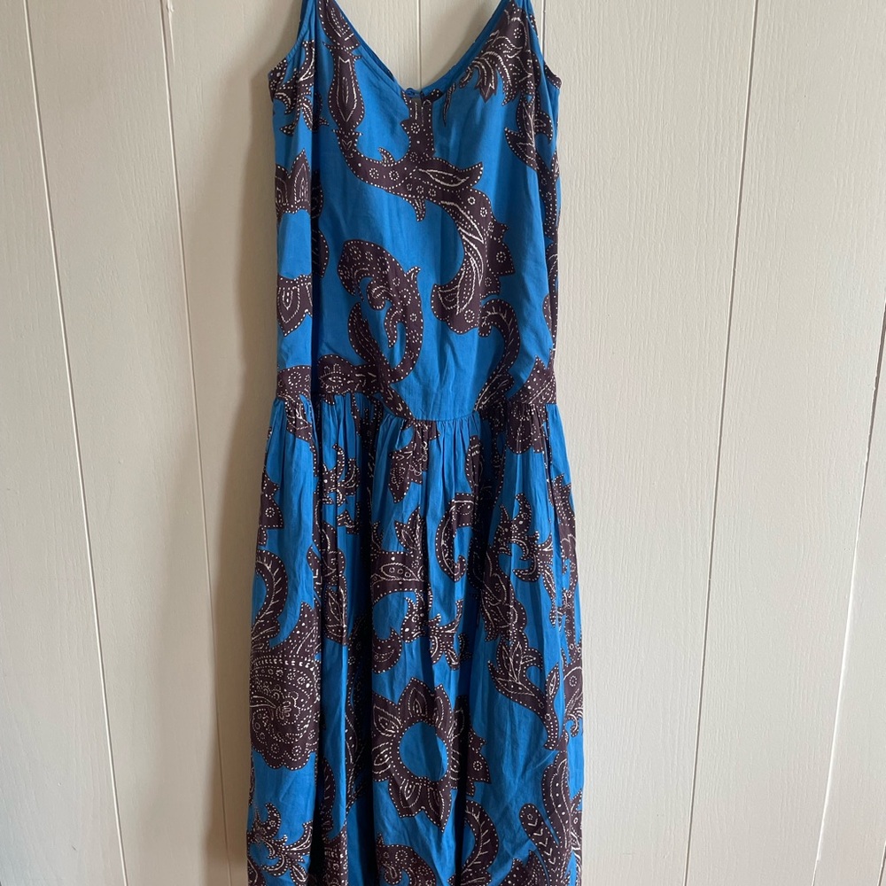 Blue and Brown drop waist V-Neck Maxi Sundress